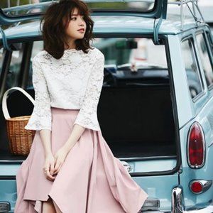 GRL  Total Flared sleeves 3/4 lace Blouse sky Blue